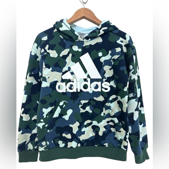 Adidas Sweatshirt Hoodie w/ Hand warmer Pocket Green & Blue Camo - Picture 5 of 5